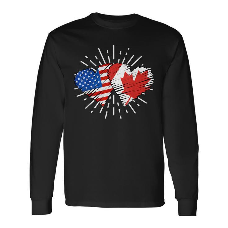 Canada Usa Friendship Heart With Flags Matching Long Sleeve T-Shirt