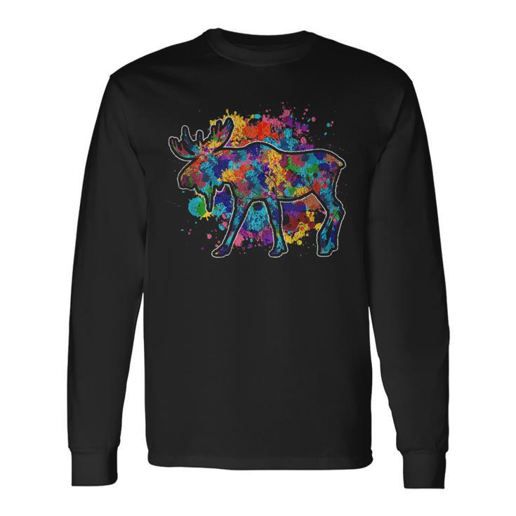 Canadian Moose Lover Forest Wildlife Animal Colorful Moose Long Sleeve T-Shirt