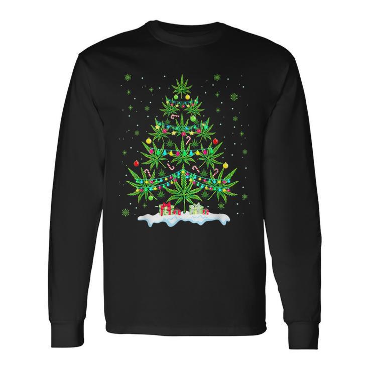 Cannabis Christmas Tree Xmas Smoking Weed Marijuana Long Sleeve T-Shirt Gifts ideas