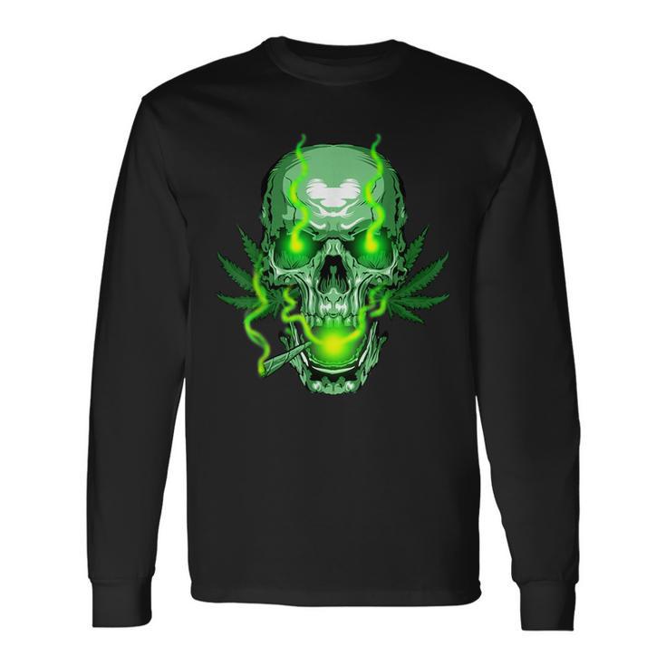 Cannabis Skull Skeleton Dead Head Death Cool Weed Idea Long Sleeve T-Shirt