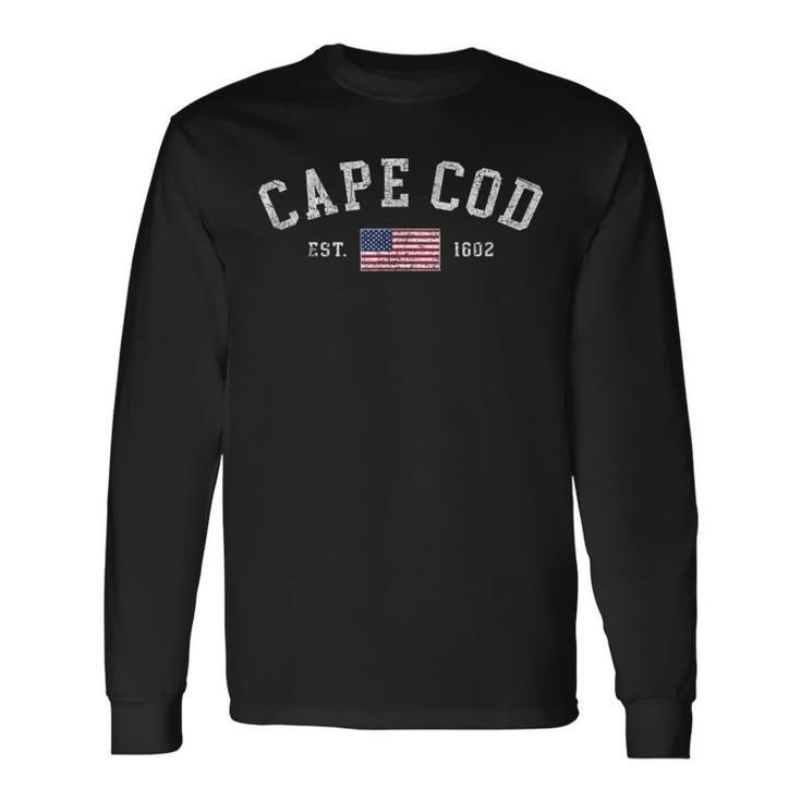 Cape Cod Massachusetts Us Flag Est 1602 Vacation Souvenir Long Sleeve T-Shirt