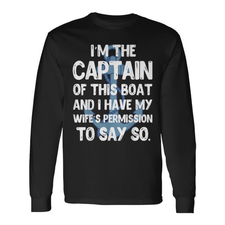 Captain Boater Boating Pontoon Summer Vacation Long Sleeve T-Shirt