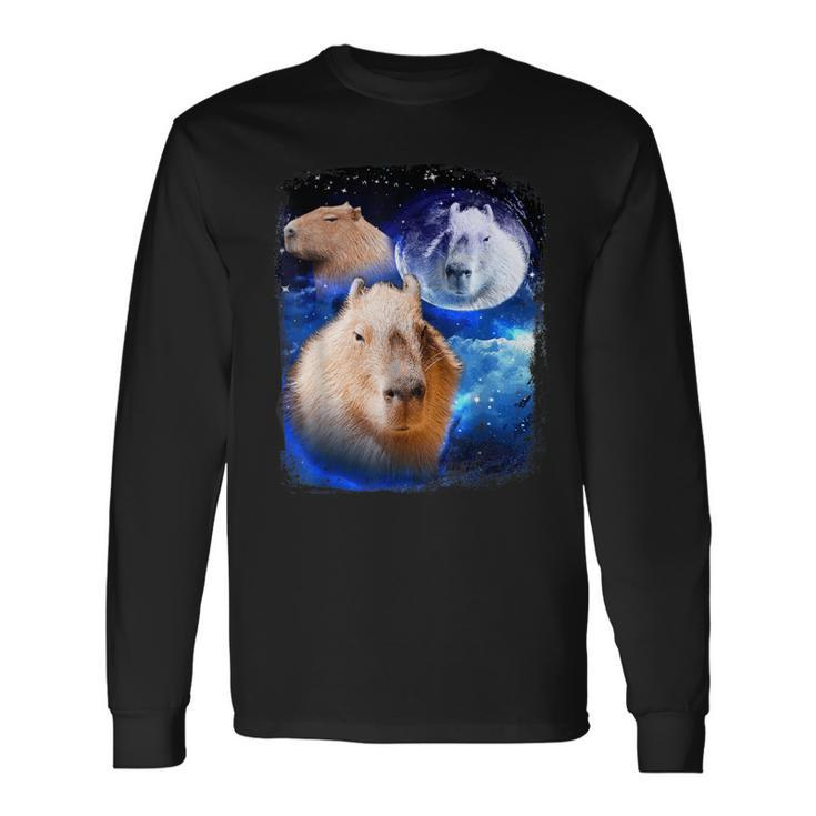 Capybara Meme Moon Capybaras Vintage Kawaii Long Sleeve T-Shirt