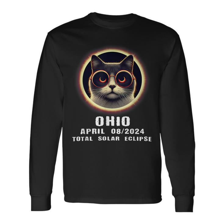 Cat 2024 Total Solar Eclipse Ohio Long Sleeve TShirt Seseable