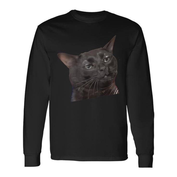 Cat Black Meme Dissociated Internet Long Sleeve T-Shirt