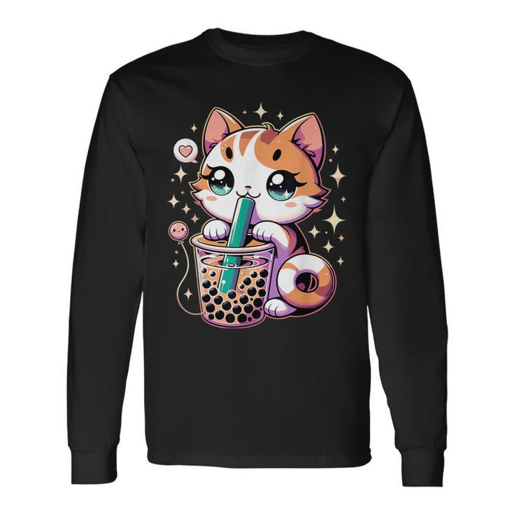Cat Boba Japanese Kawaii Anime Kitty Bubble Tea Neko N Long Sleeve T-Shirt Gifts ideas
