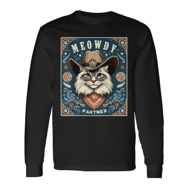 Cat Cowboy Mashup Meowdy Partner Poster Western Long Sleeve T-Shirt Gifts ideas