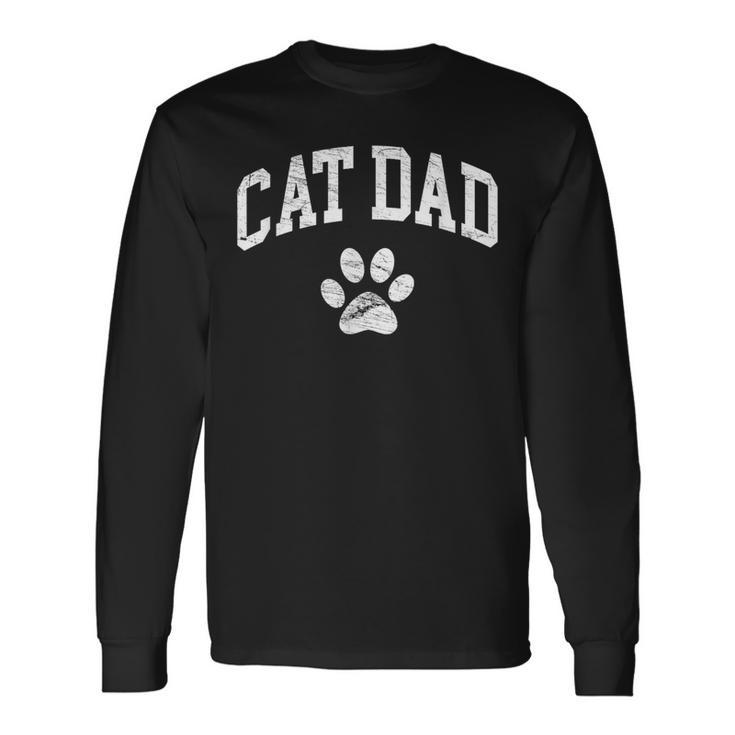 Cat Dad Vintage Distressed Cat Paw Long Sleeve T-Shirt