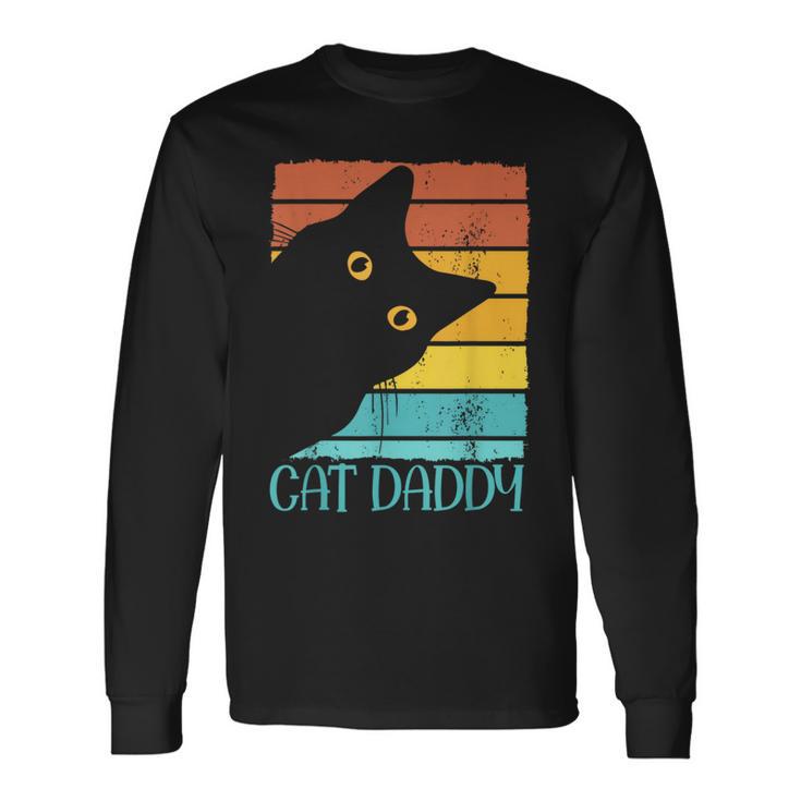 Cat Daddy Vintage Eighties Style Cat Dad Fathers Day Long Sleeve T-Shirt