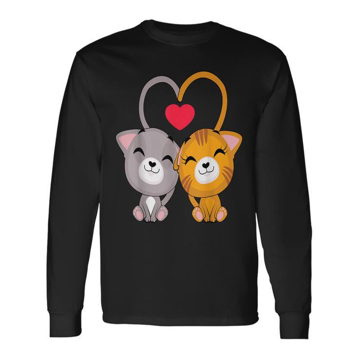 Cat Heart Valentines Day Cute Kitten Kitty V-Day Pajama Long Sleeve T-Shirt