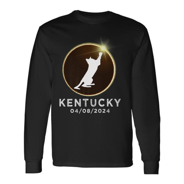 Cat Playing Fire Ring Total Solar Eclipse 2024 Kentucky Long Sleeve T-Shirt