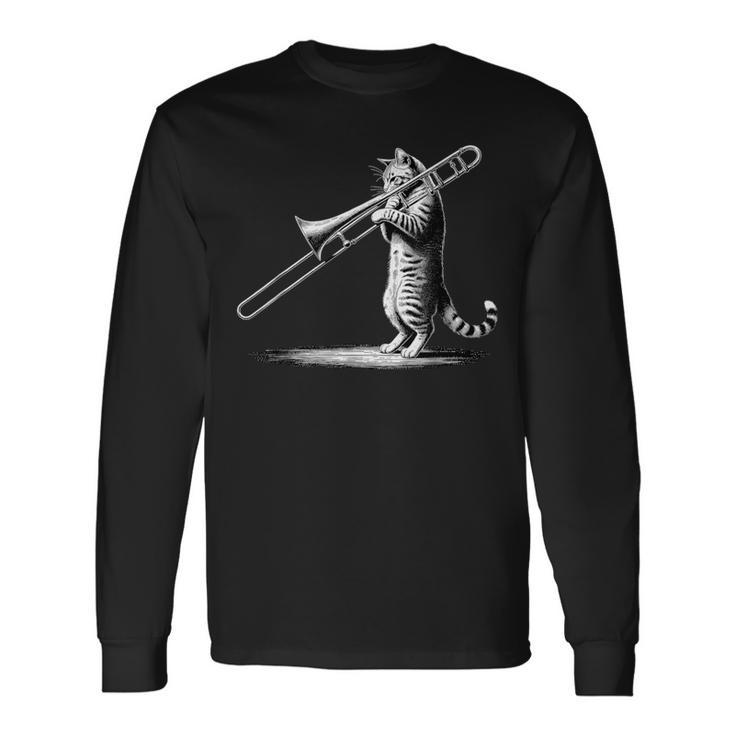 Cat Playing Trombone Player Trombonist Instrument Long Sleeve T-Shirt Gifts ideas