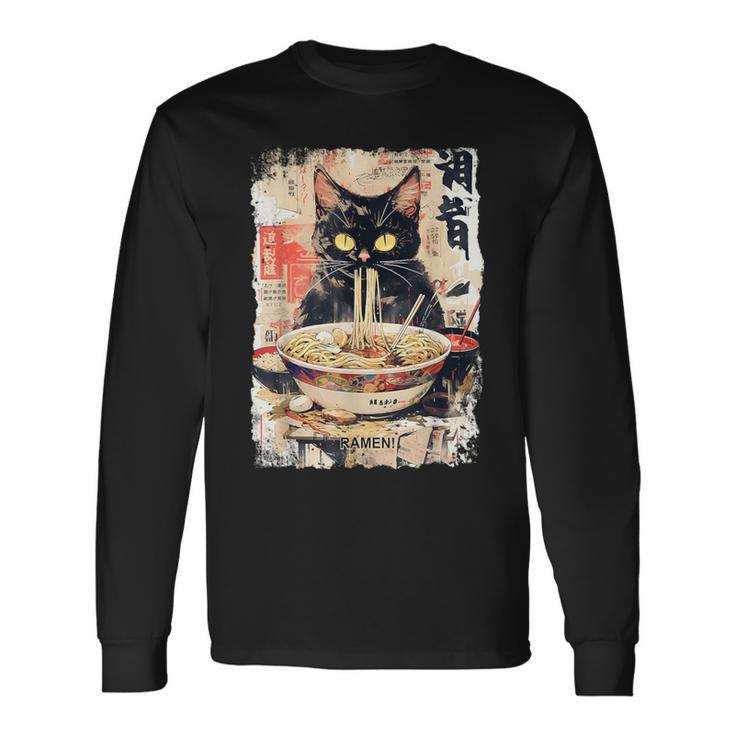 Cat Ramen Noodle Japanese Anime Manga Ramen Kawaii Cat Long Sleeve T-Shirt