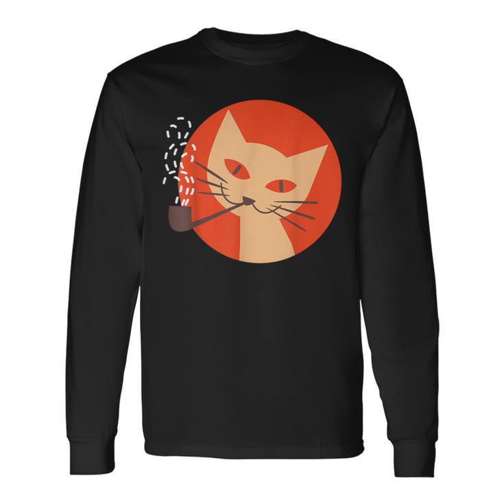 Cat Smoking Pipe Retro Vintage Matchbox Long Sleeve T-Shirt