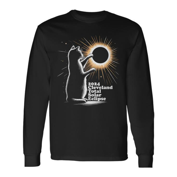 Cat Solar Eclipse Cleveland 8 April 2024 Souvenir Long Sleeve T-Shirt Gifts ideas
