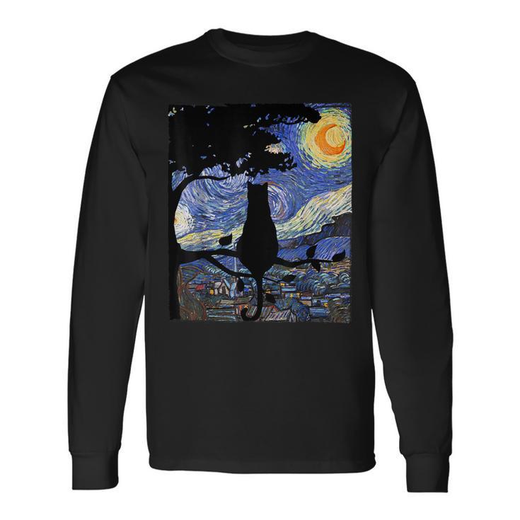 Cat Starry Night Cat Van Gogh Cat Art Cat Long Sleeve T-Shirt