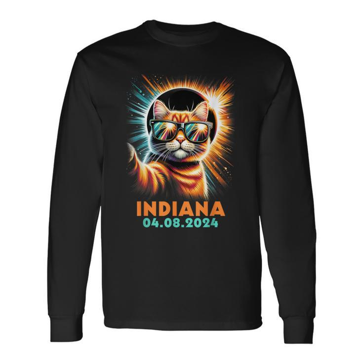 Cat Taking A Selfie Total Solar Eclipse 2024 Indiana Long Sleeve T-Shirt Gifts ideas