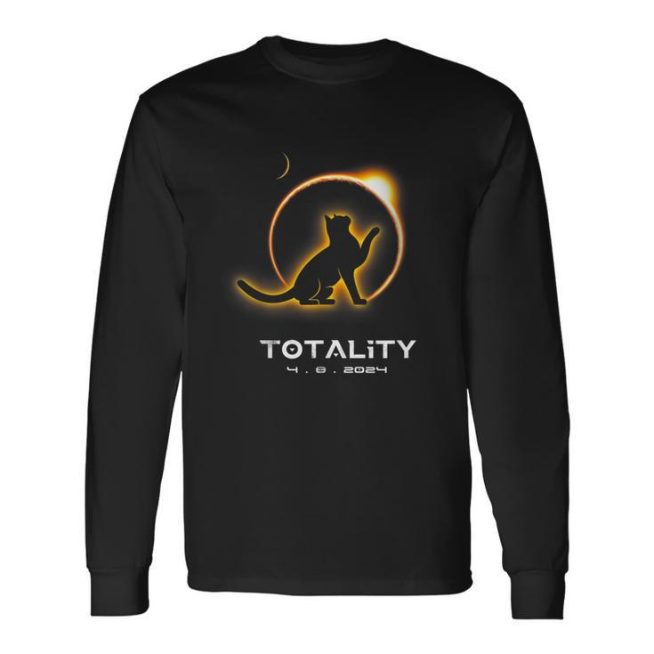 Cat Totality 4082024 Total Solar Eclipse 2024 Long Sleeve T-Shirt