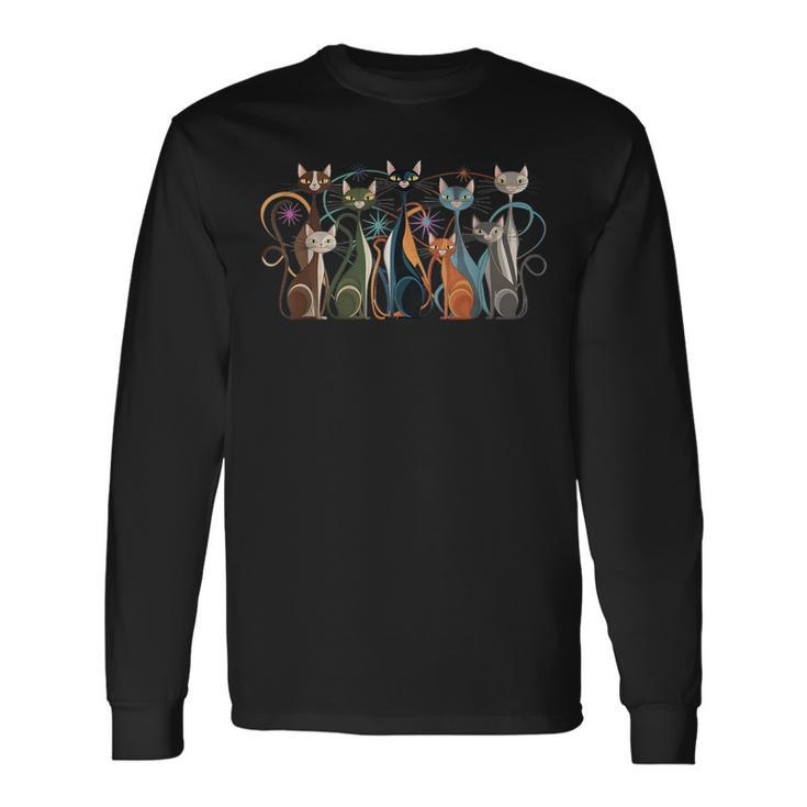 Cat Vintage Retro Mid-Century Modern Look Cats 50S 60S Style Long Sleeve T-Shirt