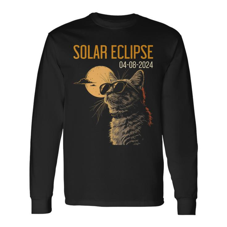 Cat Watching Eclipse 2024 Eclipse Solar 2024 Cat Long Sleeve T-Shirt