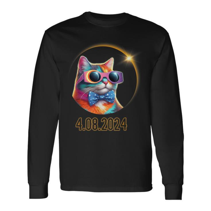 Cat Wearing Solar Eclipse Glasses Total Solar Eclipse 2024 Long Sleeve T-Shirt