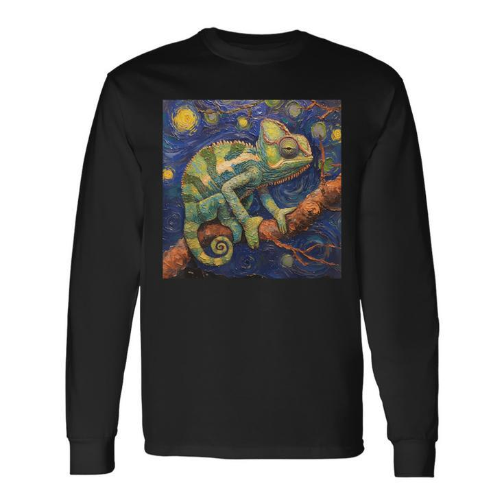 Chameleon Van Gogh Style Starry Night Long Sleeve T-Shirt