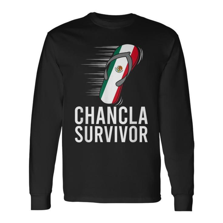 Chancla Survivor Mexico Mexican Flag Joke Idea Long Sleeve T-Shirt