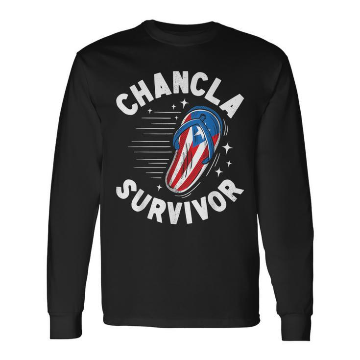 Chancla Survivor Puerto Rican Puerto Rico Spanish Joke Long Sleeve T-Shirt