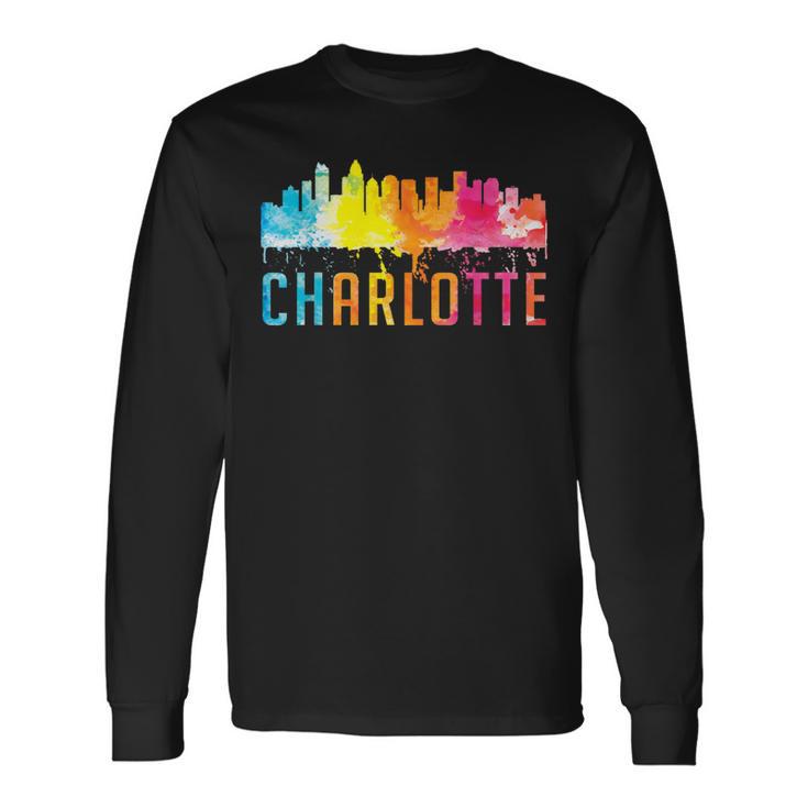 Charlotte North Carolina Watercolor Skyline Souvenir Long Sleeve T-Shirt