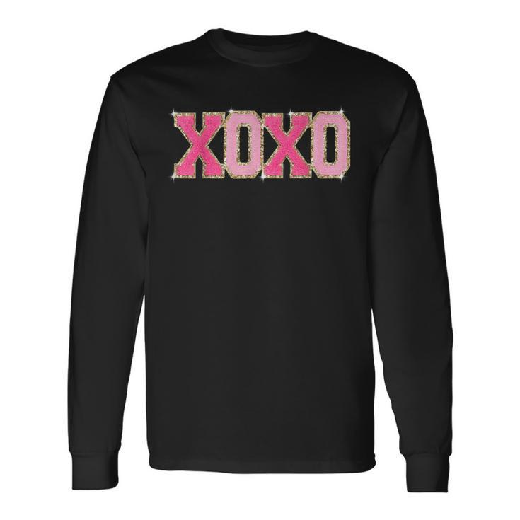 Chenille Patch Sparkling Xoxo Valentine Day Heart Love Long Sleeve T-Shirt