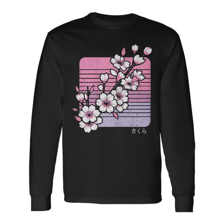 Cherry Blossom Japanese Sakura Vaporwave Aesthetic Vintage Long Sleeve T-Shirt