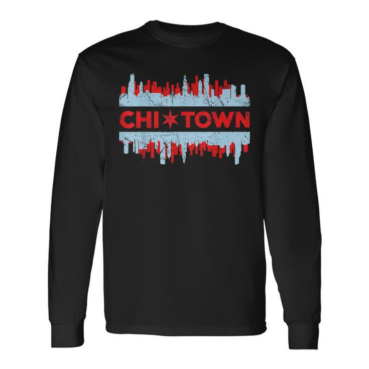 Chi Town Chicago Flag Skyline Long Sleeve T-Shirt