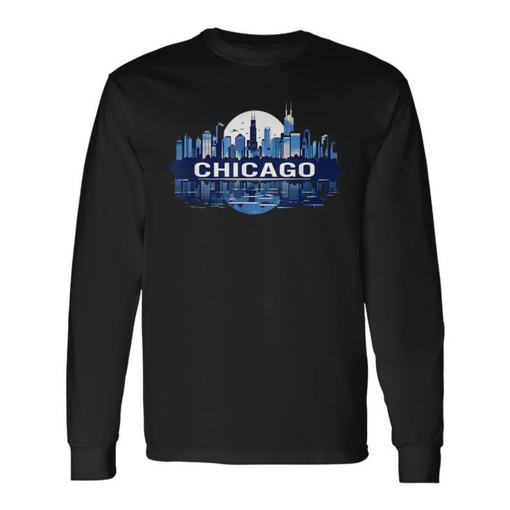 Chicago City Downtown Skyline Long Sleeve T-Shirt