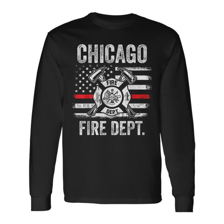 Chicago Illinois Fire Department Thin Red Line Fireman Long Sleeve T-Shirt Gifts ideas