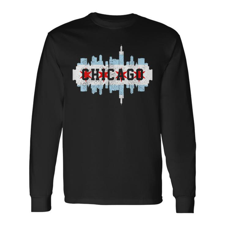 Chicago Skyline Flag City Illinois Souvenir Long Sleeve T-Shirt