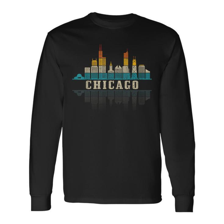 Chicago Skyline Illinois Vintage Pride Retro Long Sleeve T-Shirt