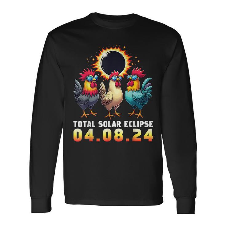 Chicken With Sunglasses Watching Total Solar Eclipse 2024 Long Sleeve T-Shirt