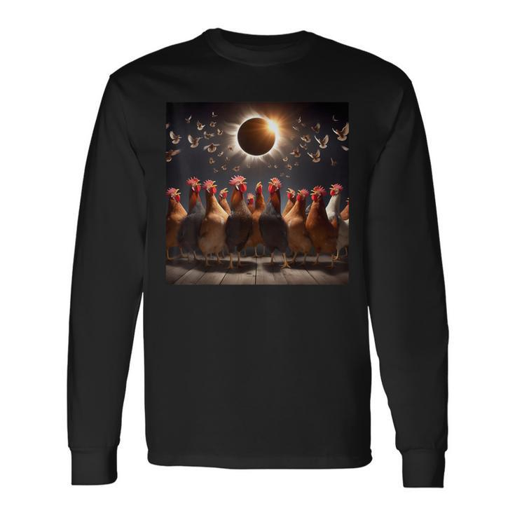 Chicken And The Total Solar Sun Eclipse 80424 2024 Chicken Long Sleeve T-Shirt