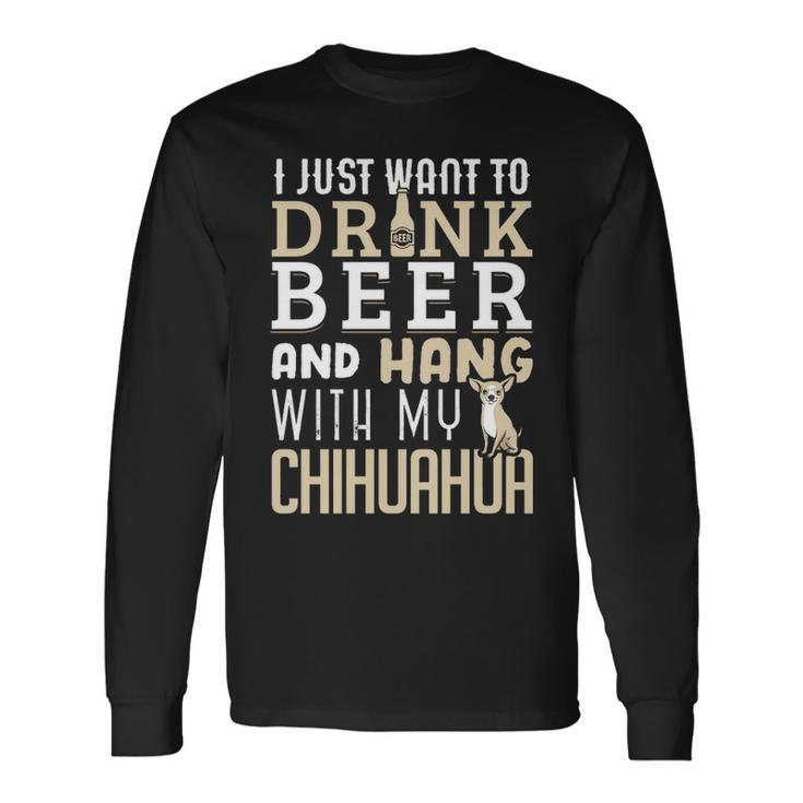 Chihuahua Dad  Father's Day Dog Lover Beer Long Sleeve T-Shirt