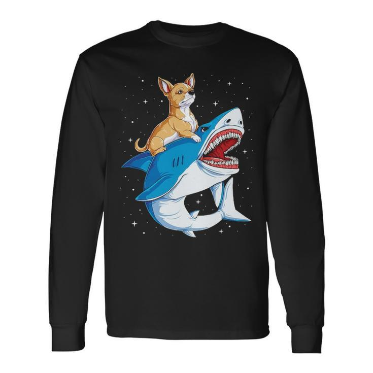 Chihuahua Riding Shark Jawsome Dog Lover Space Galaxy Long Sleeve T-Shirt
