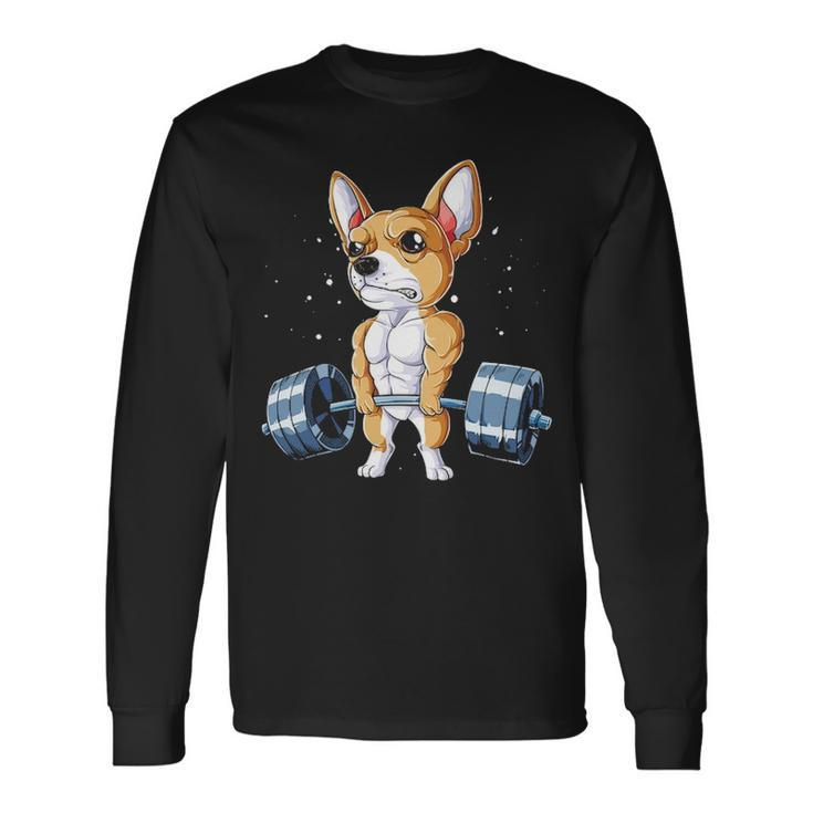 Chihuahua Weightlifting Deadlift Men Fitness Gym Gif Long Sleeve T-Shirt