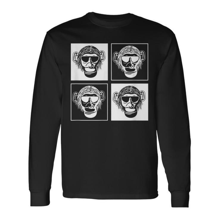 Chimpanzee Sunglasses Square Monkey Long Sleeve T-Shirt