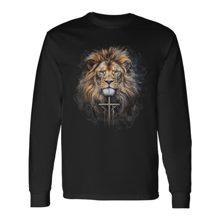 Christian Cross Lion Of Judah Religious Faith Jesus Pastor Long Sleeve T-Shirt