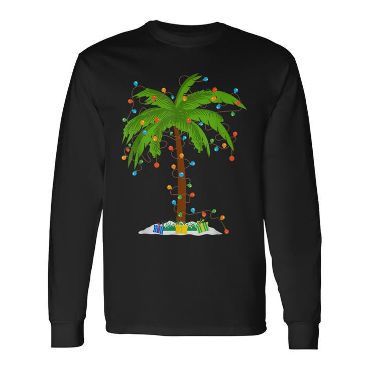 Christmas Beach Palm Tree With Xmas Lights Tropical Santa Long Sleeve T-Shirt