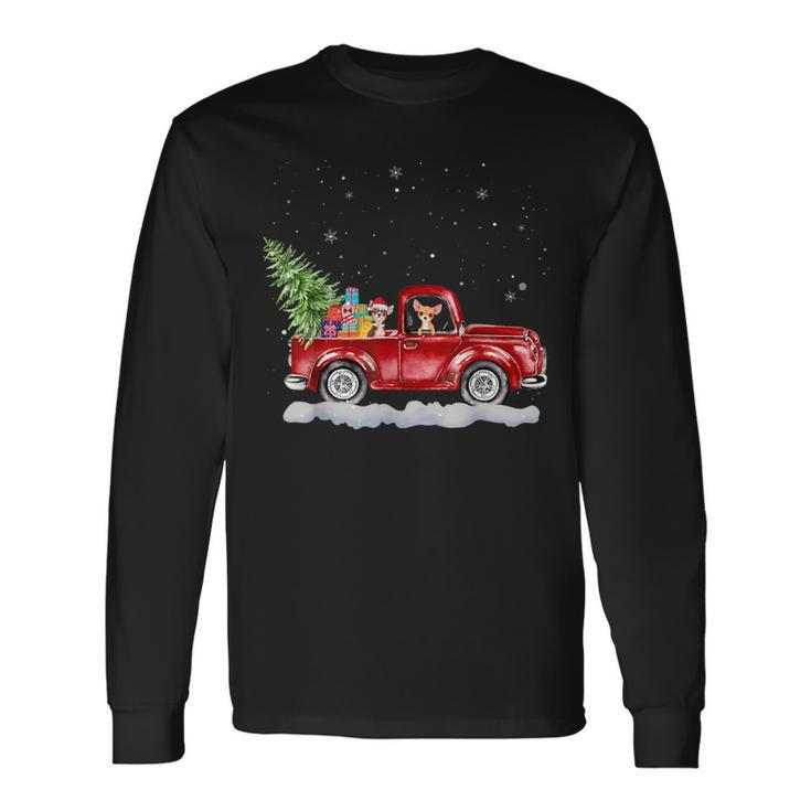 Christmas Chihuahua Dogs Ride Red Truck Costumer Long Sleeve T-Shirt