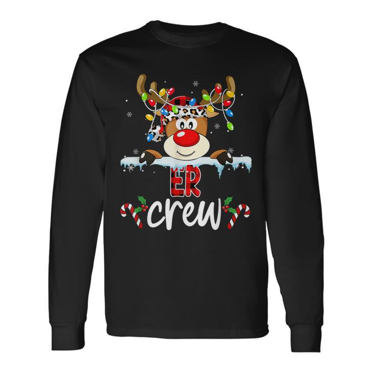 Christmas Er Crew Red Plaid Reindeer Lights Xmas Holiday Long Sleeve T-Shirt