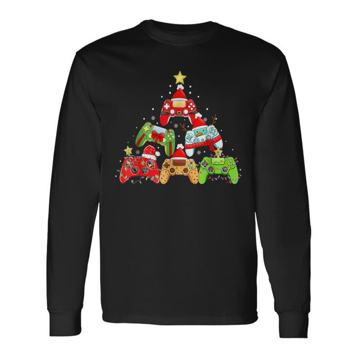 Christmas Gamer Tree Santa Hat Lights Video Game Boys Ns Long Sleeve T-Shirt