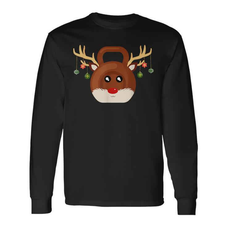 Christmas Gym Workout Reindeer Kettlebell Xmas For Gym Lover Long Sleeve T-Shirt