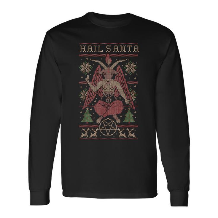 Christmas Hail Santa Satanism Goat Baphomet Atheist Satan Long Sleeve T-Shirt