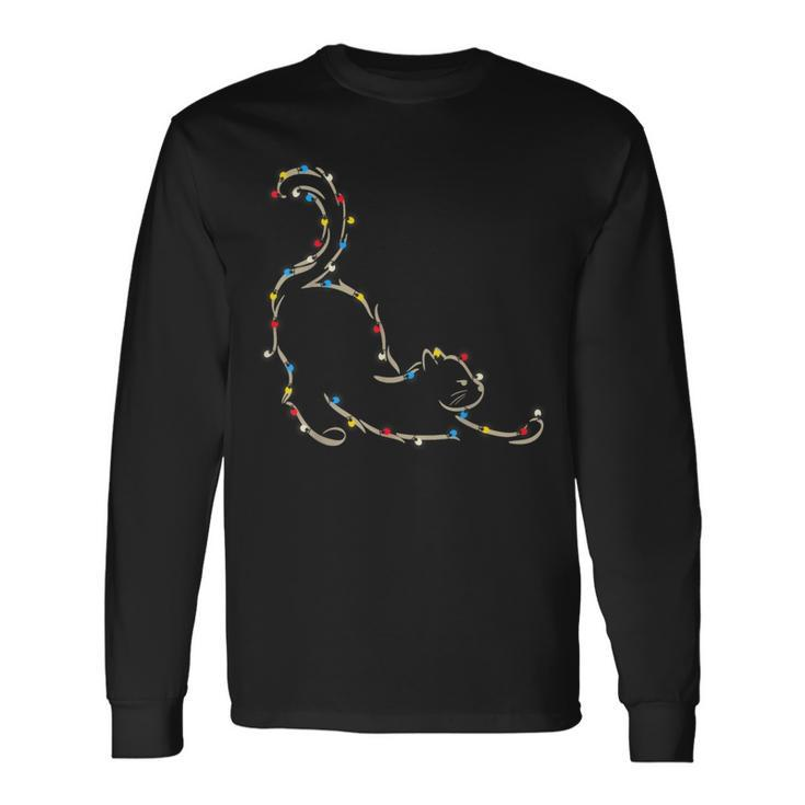 Christmas Lights Meowy Cat Pet Collection Long Sleeve T-Shirt